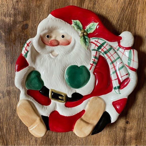 Fitz and Floyd Set of 2 Santa Christmas Cookie Dish Ceramic Plates - Picture 2 of 11